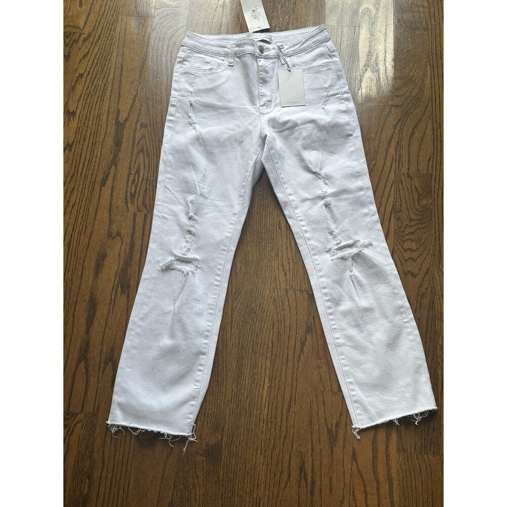 Flying Monkey White Distressed Straight Leg Jeans Raw Hem Ripped Denim NWT